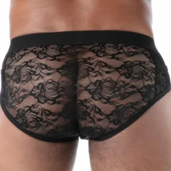 Slip à Poches en Dentelle Fluide Noir