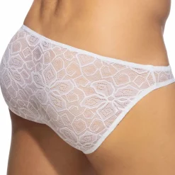 Slip Bikini Dentelle Florale Blanc