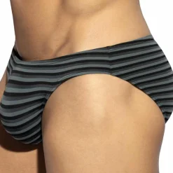 Slip Bikini Rayé Noir - Gris
