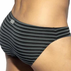 Slip Bikini Rayé Noir - Gris