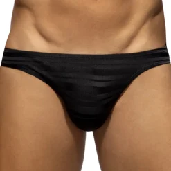 Slip Bikini Rayure Horizontale - Noir