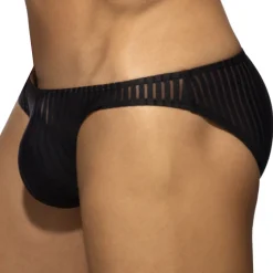 Slip Bikini Rayure Verticale - Noir