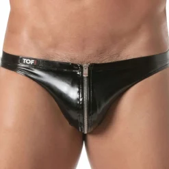 Slip Bikini Zippé Vinyl Noir