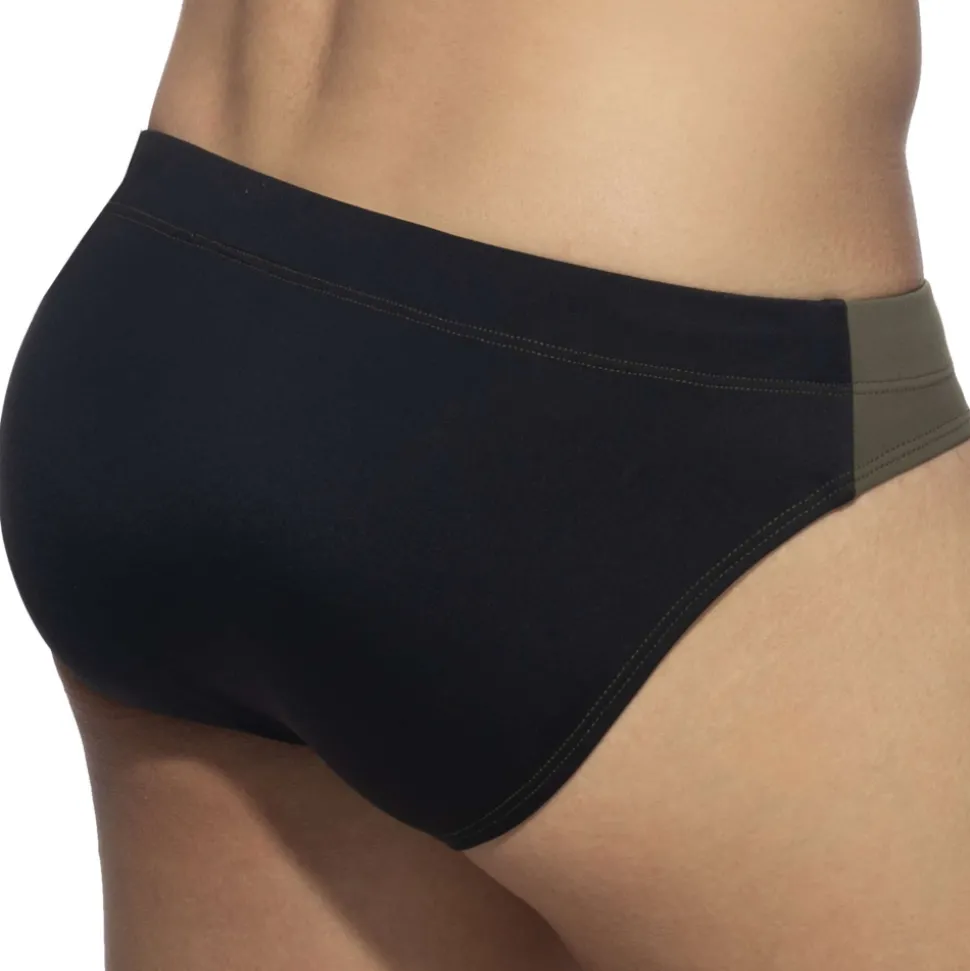 Slip de Bain Bicolore Kaki - Noir