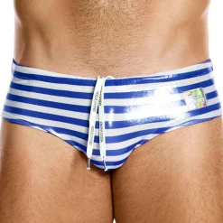 Slip de Bain Classic Laminated Rayé Bleu - Blanc