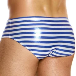 Slip de Bain Classic Laminated Rayé Bleu - Blanc