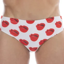 Slip de Bain Kiss Blanc - Rouge