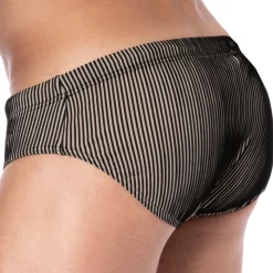 Slip de Bain Rayé Noir - Beige