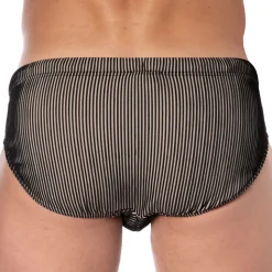 Slip de Bain Rayé Noir - Beige