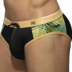 Slip de Bain Side Leaves Noir