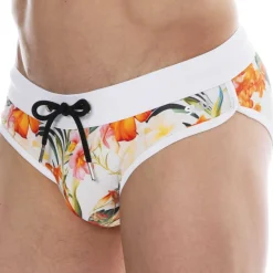 Slip de Bain Tropical Summer Blanc