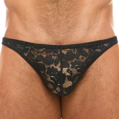 Slip Low Cut Dentelle Florale Noir