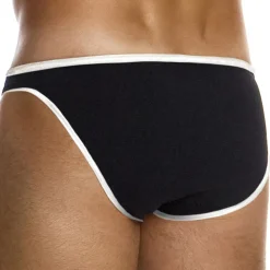 Slip Low Cut Soie Noir - Blanc