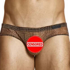 Slip Super Low Rise Abstract Résille Marron