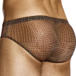 Slip Super Low Rise Abstract Résille Marron