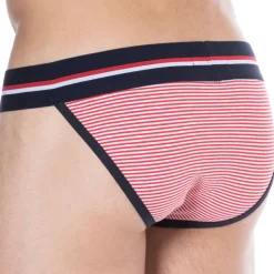 Slip Tanga Coton Rayure Rouge - Blanc