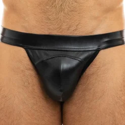 Slip Tanga Leather Simili-Cuir Noir