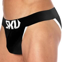 Slip Tanga Logo Coton Noir
