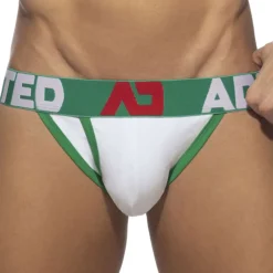 Slip Tanga Open Fly Coton Blanc - Vert
