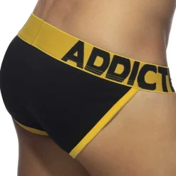 Slip Tanga Open Fly Coton Noir - Jaune