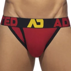 Slip Tanga Open Fly Coton Rouge - Noir