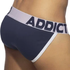 Slip Tanga Open Fly Coton Bleu Marine - Blanc