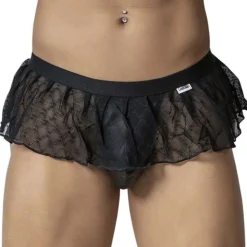 String à Volant Résille Géométrique Noir