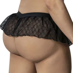 String à Volant Résille Géométrique Noir