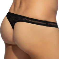 String Dentelle Florale Noir