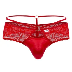 String Dentelle Simili-Cuir Rouge