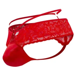 String Dentelle Simili-Cuir Rouge