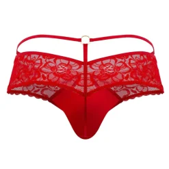 String Dentelle Simili-Cuir Rouge