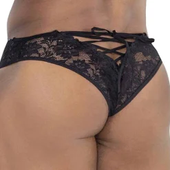 String en Dentelle à Lacets Noir