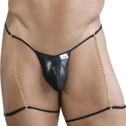 String Jarretière avec Chaînettes Noir