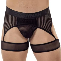 String Porte-Jarretelle Rayé Noir