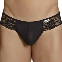 String Résille Dentelle Florale Noir