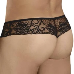 String Résille Dentelle Florale Noir