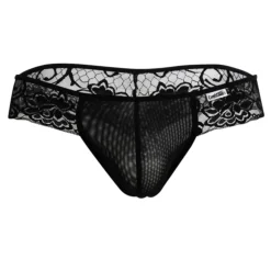 String Résille Dentelle Florale Noir
