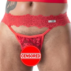 String Ultra en Dentelle Fluide Rouge
