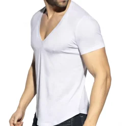 T-Shirt Col V Plongeant Blanc