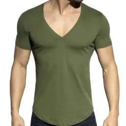T-Shirt Col V Plongeant Kaki