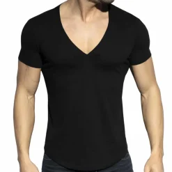T-Shirt Col V Plongeant Noir
