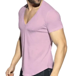 T-Shirt Col V Plongeant Rose