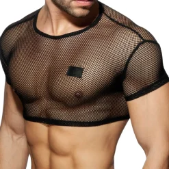 T-Shirt Crop C-Through Mesh Noir