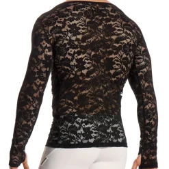 T-Shirt Manches Longues Dentelle Florale Noir