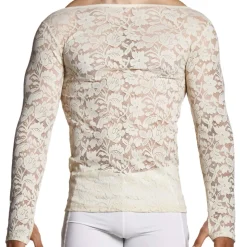 T-Shirt Manches Longues Dentelle Florale Ivoire