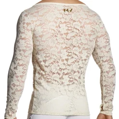 T-Shirt Manches Longues Dentelle Florale Ivoire