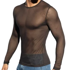 T-Shirt Net Manches Longues Marron